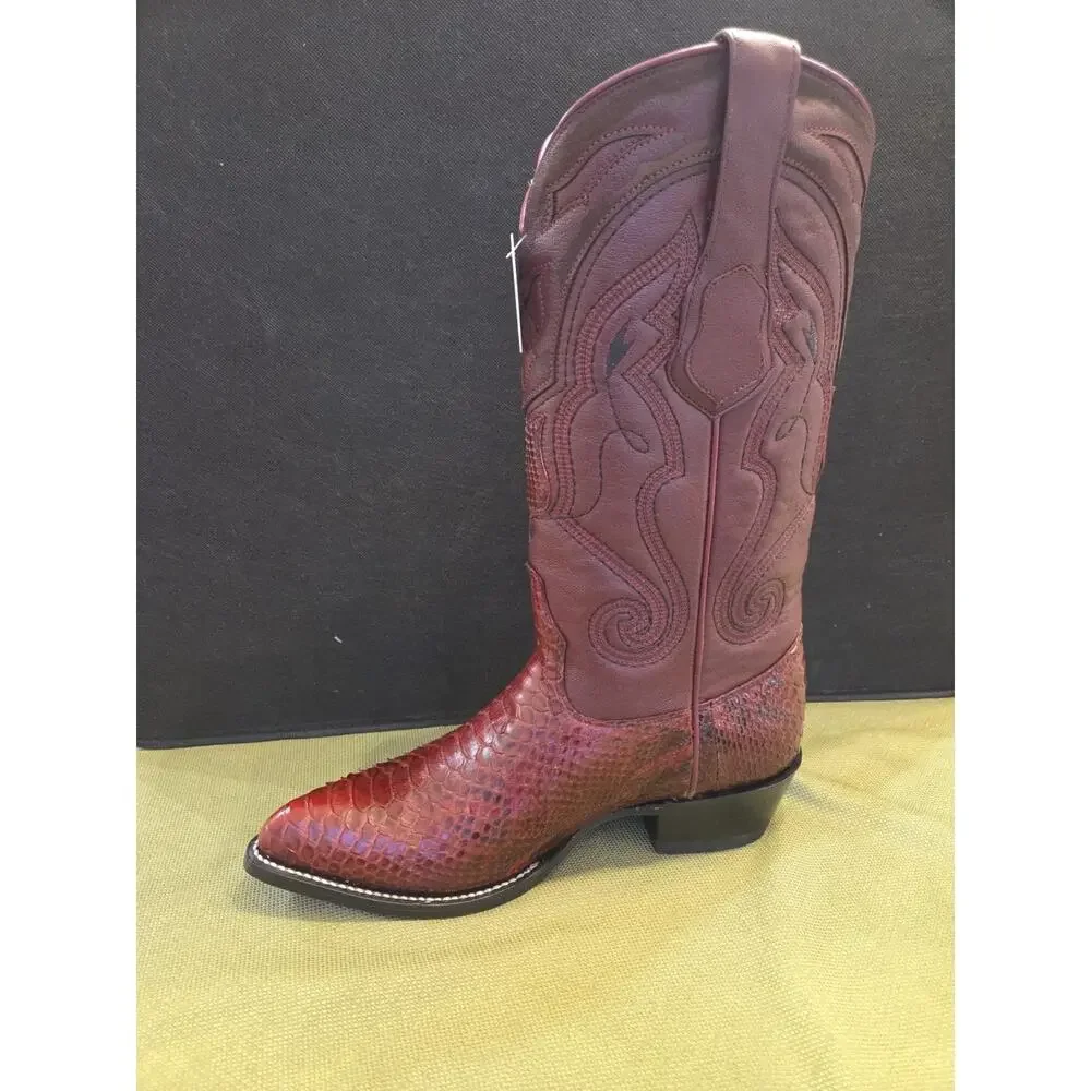 Wild West Burgundy Snake J Toe Cowboy Boot Handmade 299N5707 - Picture 6 of 11